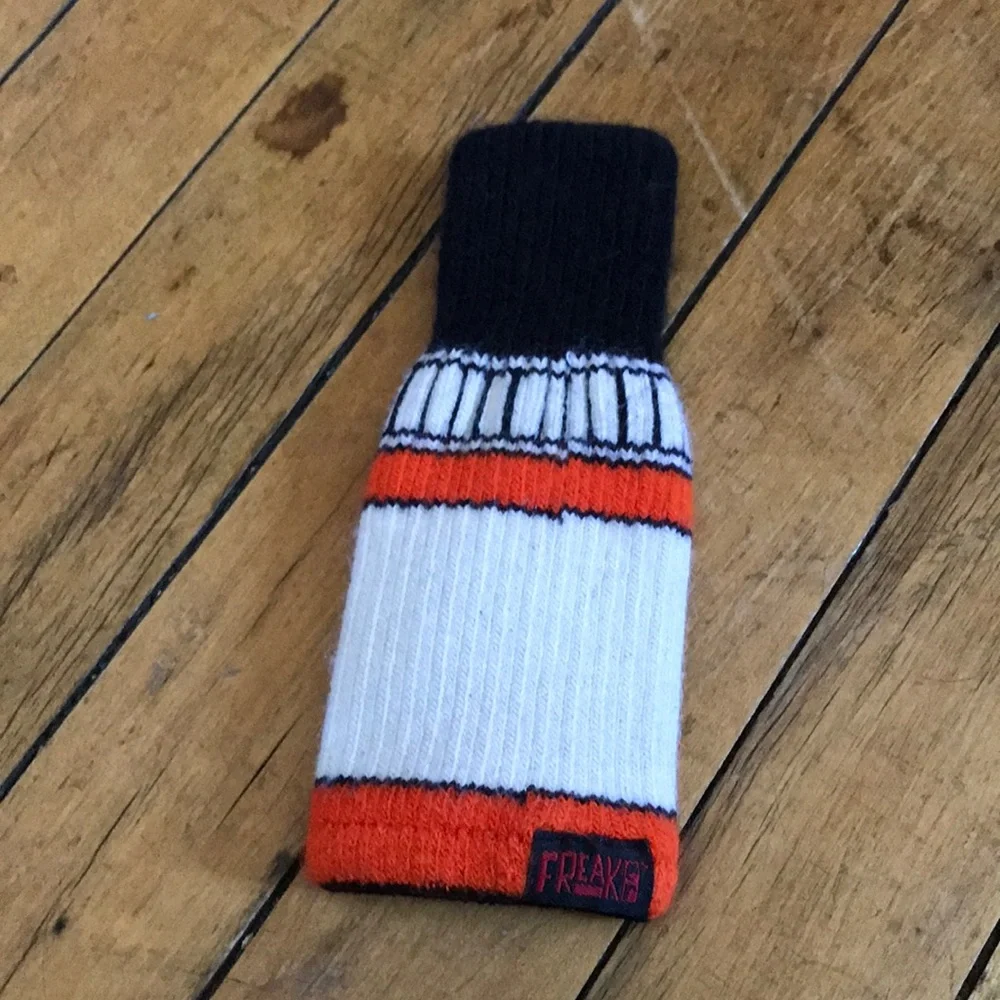RX‎ Knit Bottle/Can Cozy in Black, White & Orange